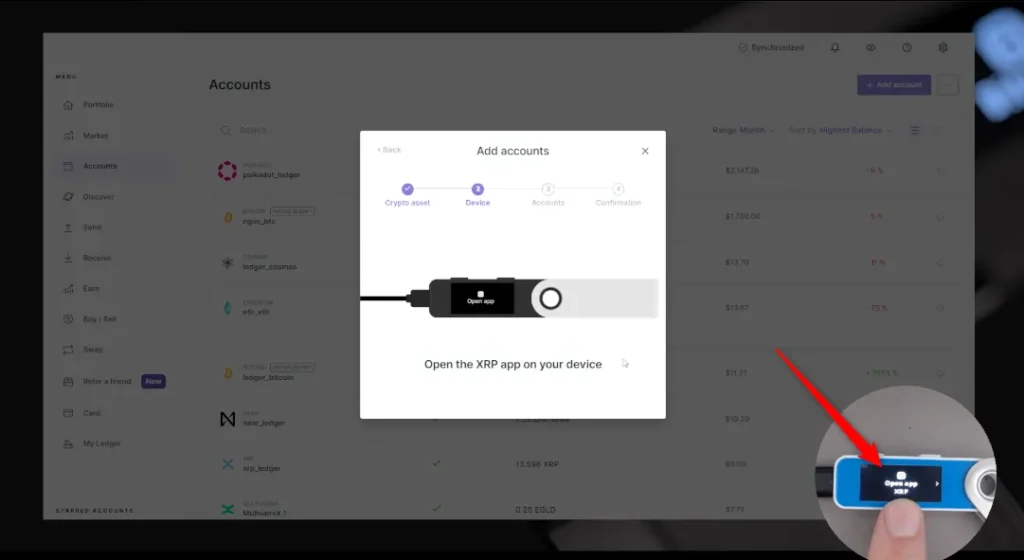 آموزش اضافه کردن ریپل XRP به کیف پول سخت افزاری لجر 4
